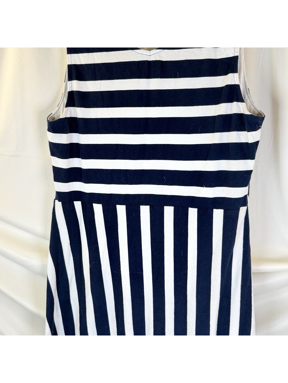 Chaps Womens Large Navy White Striped  Dress Sleeveless V Neck Cotton Summer - Picture 9 of 12